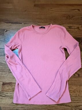 GAP Pink Ribbed Long-Sleeve Crewneck Top